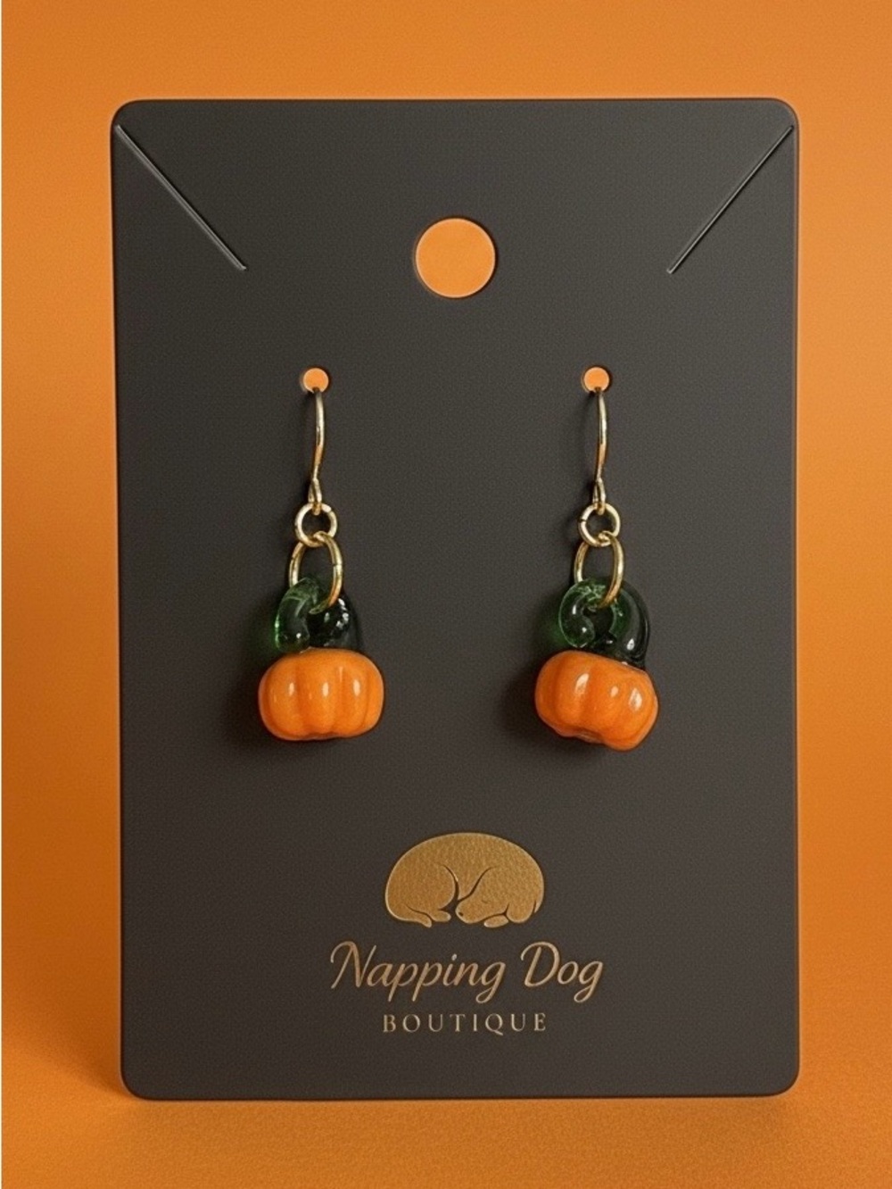 Handcrafted Glass Pumpkin Dangle Earrings